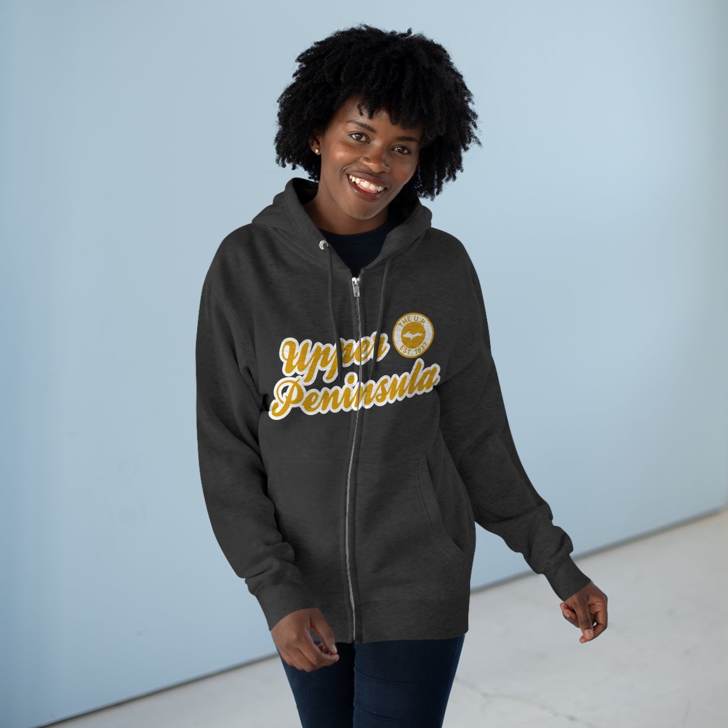 Upper Peninsula EST 1837' Hoodie (Gold Script Font) | Unisex Full Zip