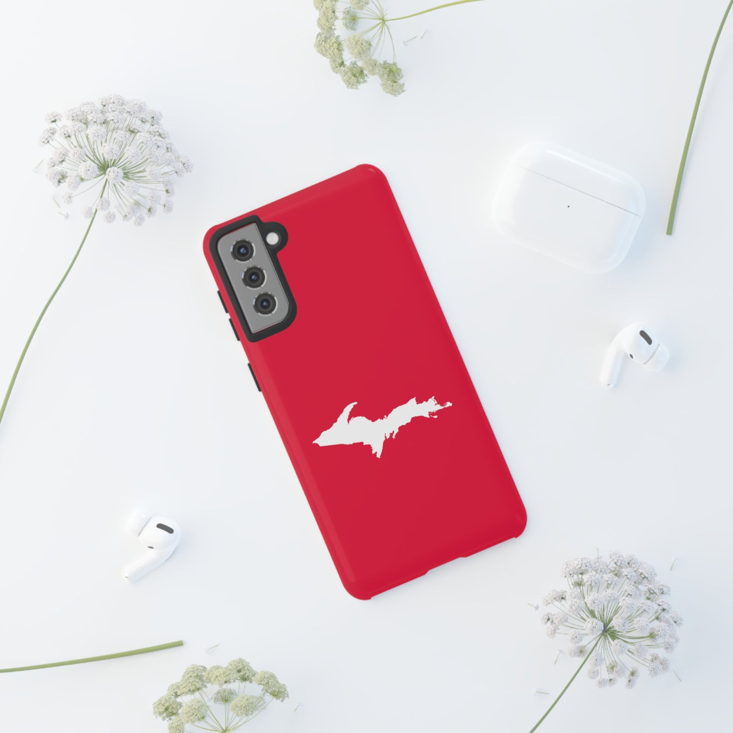 Michigan Upper Peninsula Tough Phone Case (Lighthouse Red w/ UP Outline) | Samsung & Pixel Android