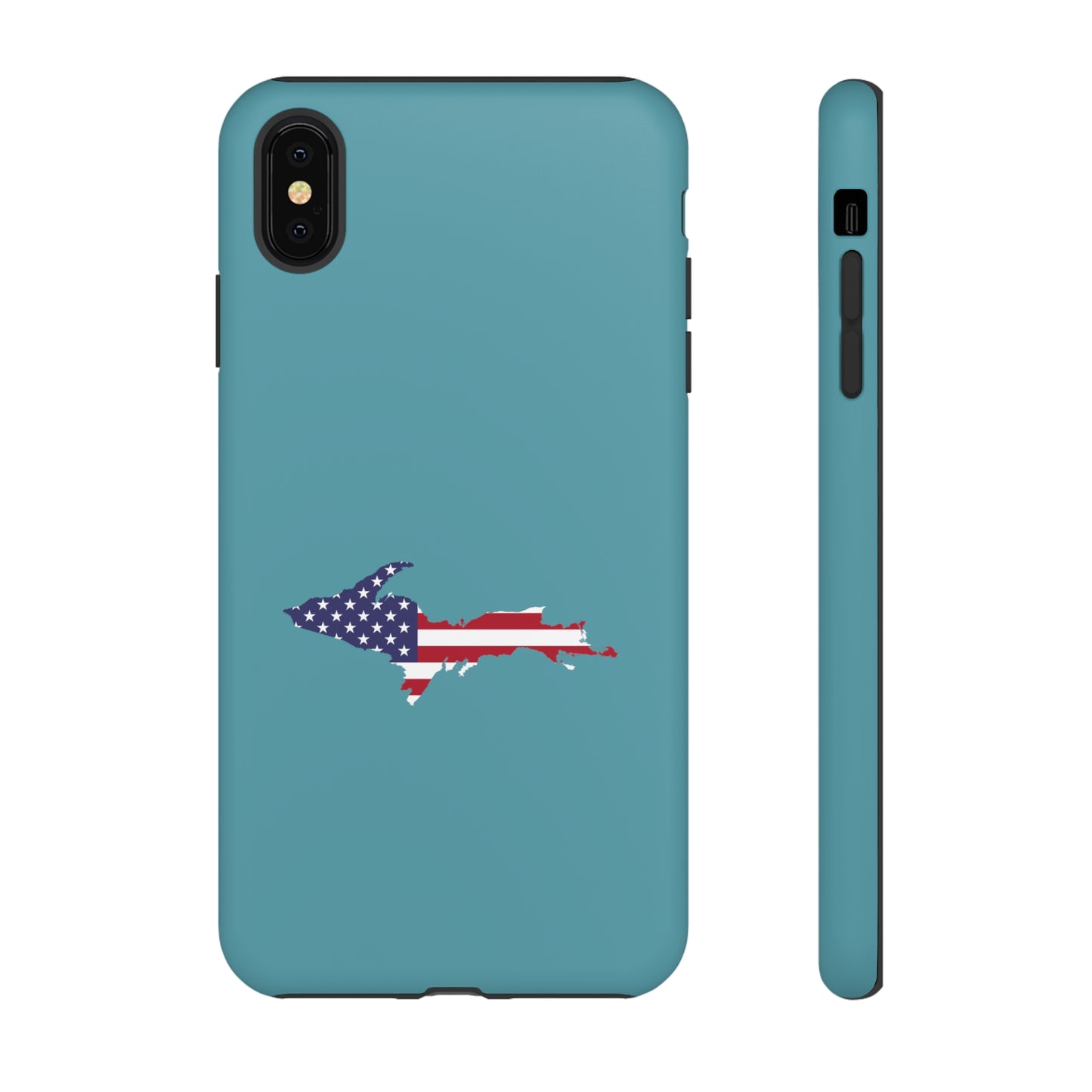 Michigan Upper Peninsula Tough Phone Case (Lake Huron Blue w/ UP USA Flag Outline) | Apple iPhone