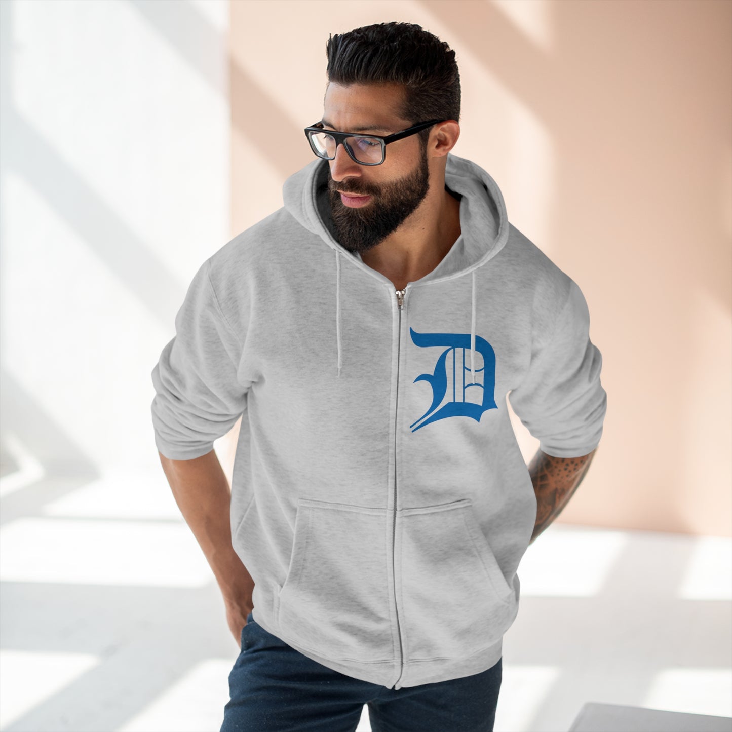 Detroit 'Old English D' Hoodie (Azure) | Unisex Full Zip