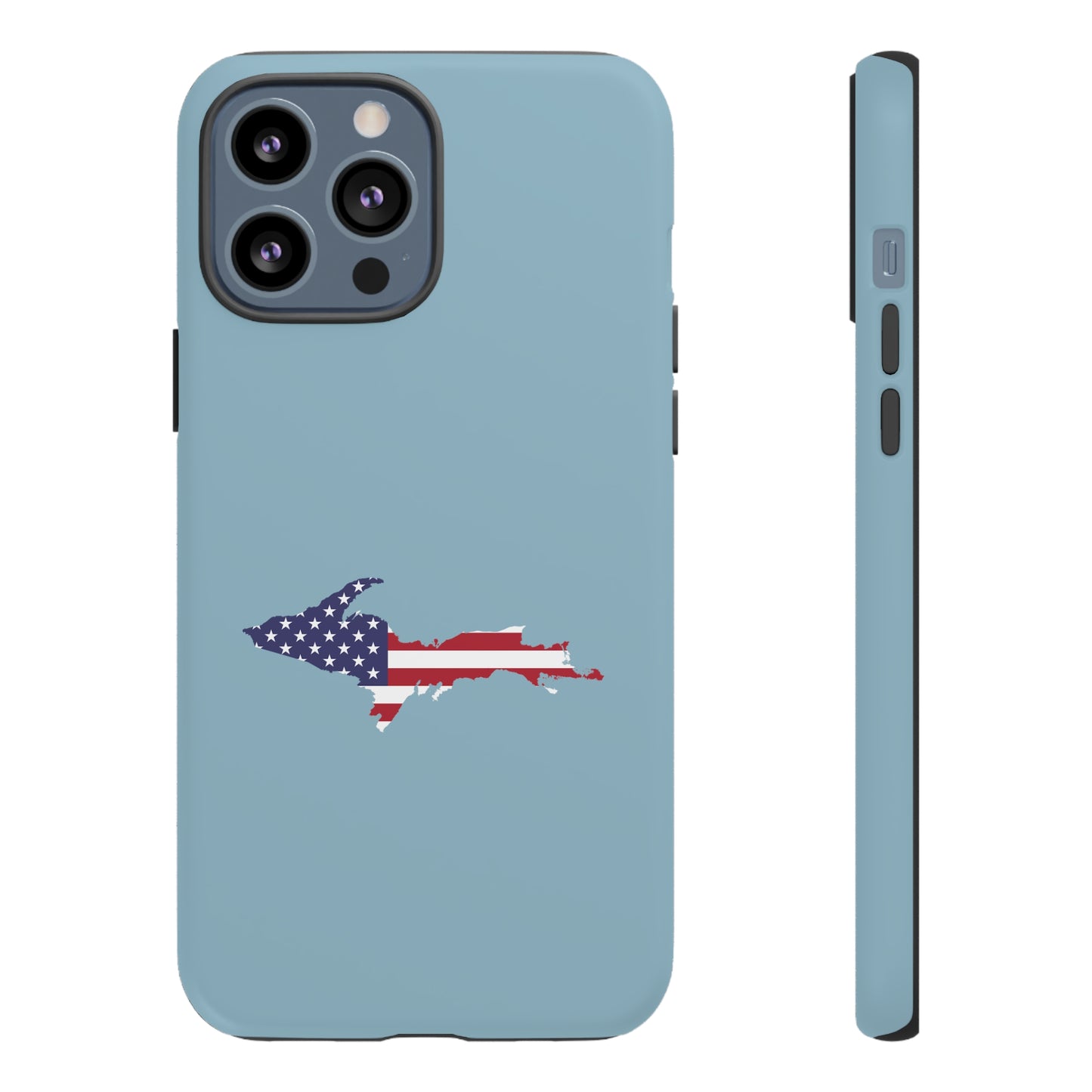 Michigan Upper Peninsula Tough Phone Case (Opal Blue w/ UP USA Flag Outline) | Apple iPhone