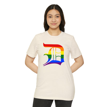 Detroit 'Old English D' T-Shirt (Rainbow Pride Edition) | Unisex Recycled Organic