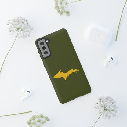 Michigan Upper Peninsula Tough Phone Case (Army Green w/ Gold UP Outline) | Samsung & Pixel Android