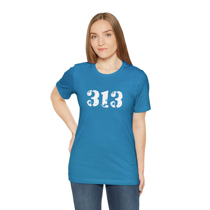 Detroit '313' T-Shirt (Distressed Stencil Font) | Unisex Standard Fit