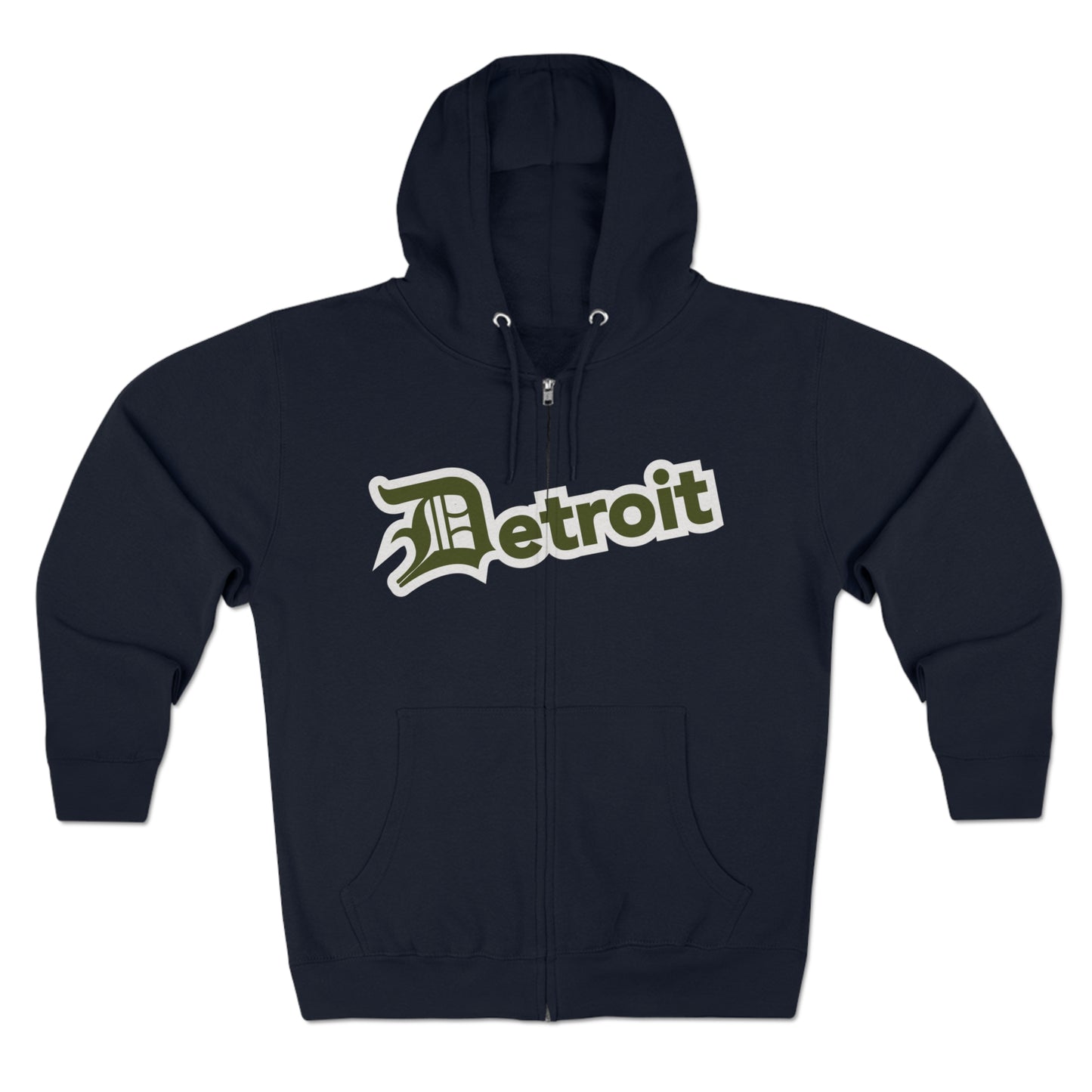 'Detroit' Hoodie (Army Green w/ Old English 'D') | Unisex Full Zip