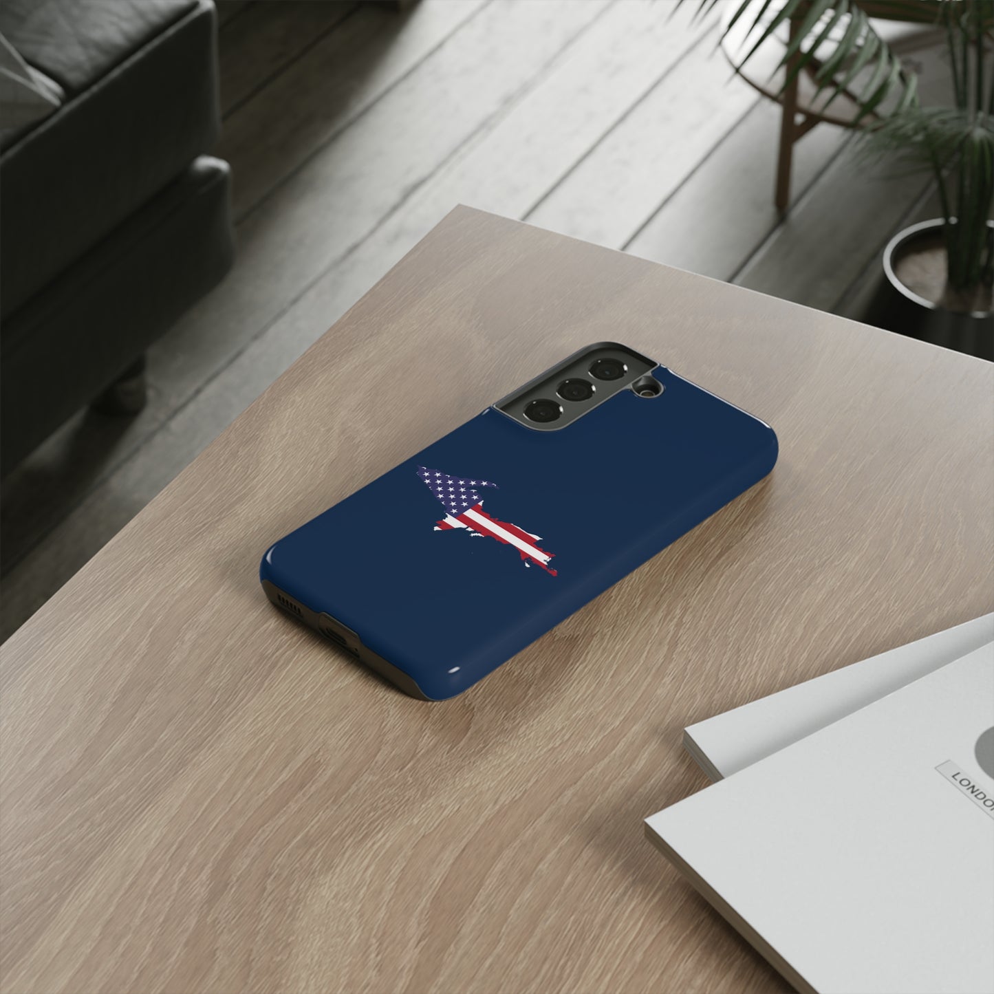 Michigan Upper Peninsula Tough Phone Case (Navy w/ UP USA Flag Outline) | Samsung & Pixel Android