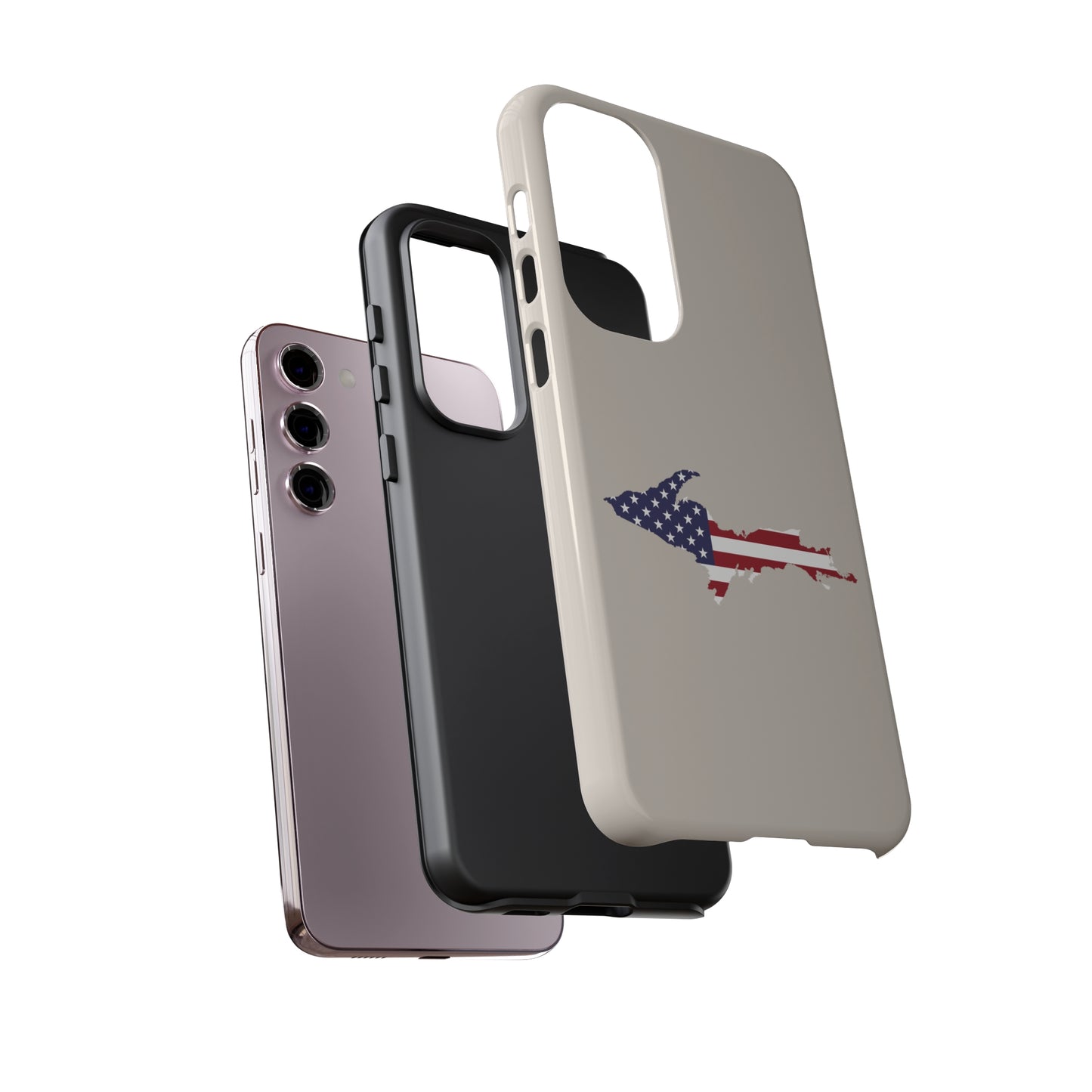 Michigan Upper Peninsula Tough Phone Case (Canvas Color w/ UP USA Flag Outline) | Samsung & Pixel Android