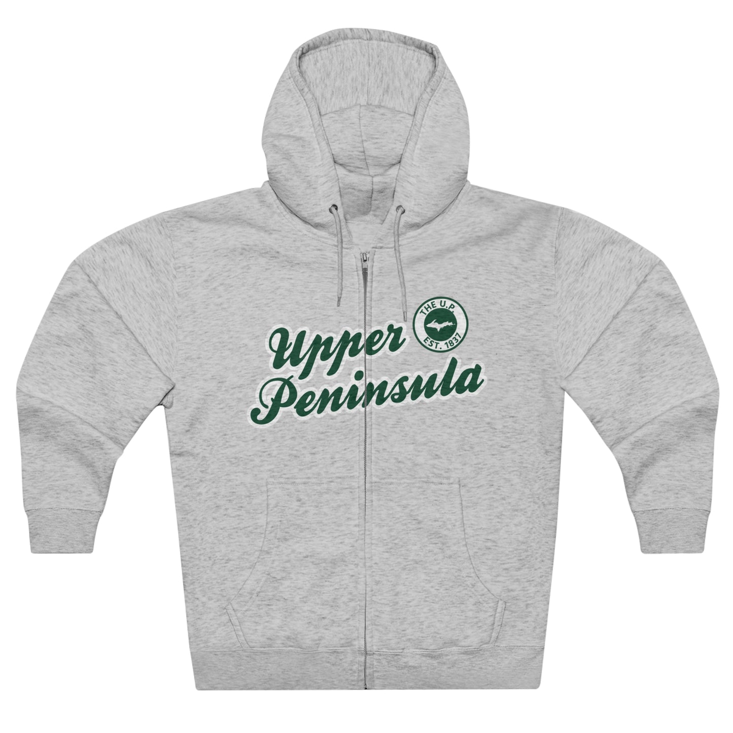 Upper Peninsula EST 1837' Hoodie (Superior Green Script Font) | Unisex Full Zip