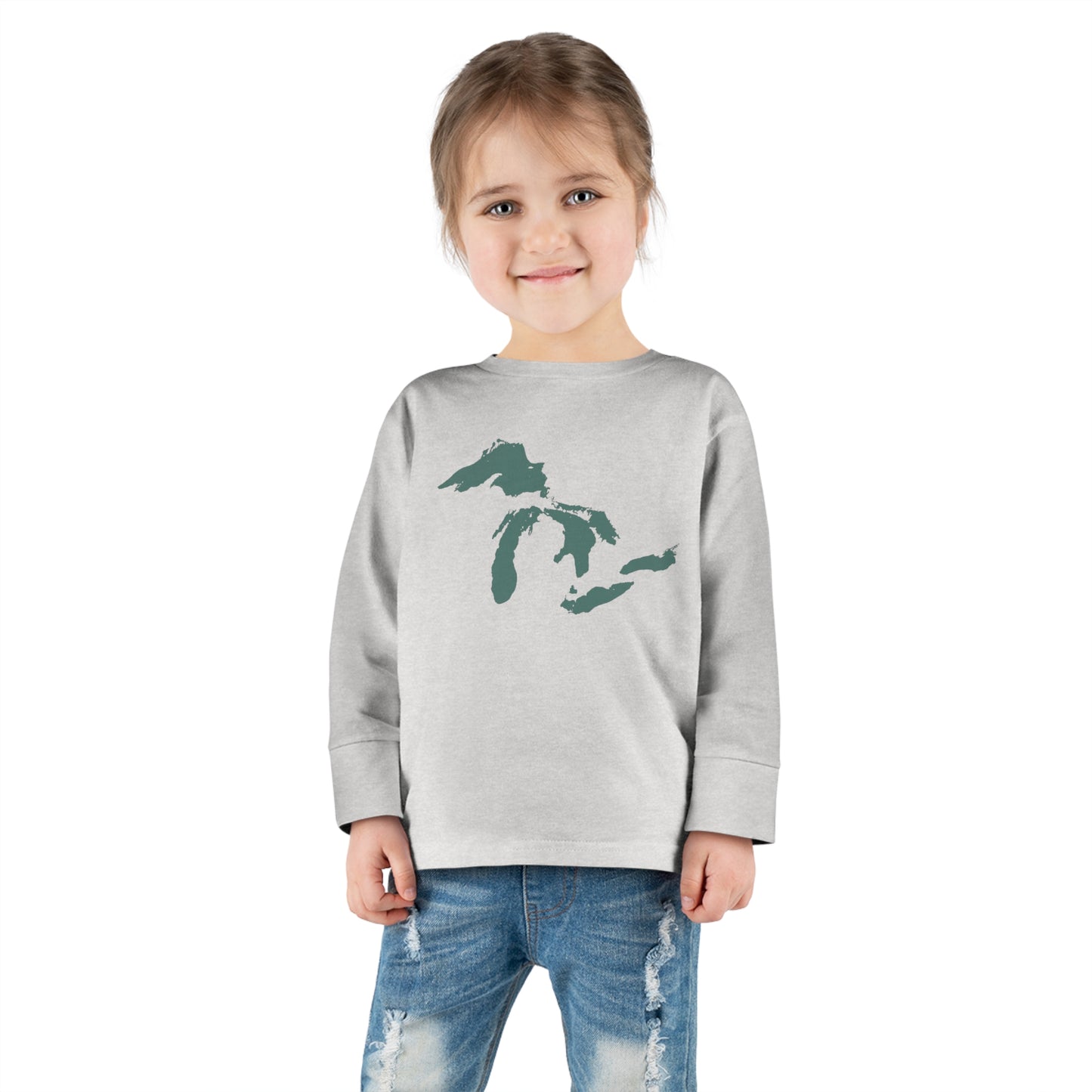 Great Lakes T-Shirt (Copper Green Outline) | Toddler Long Sleeve