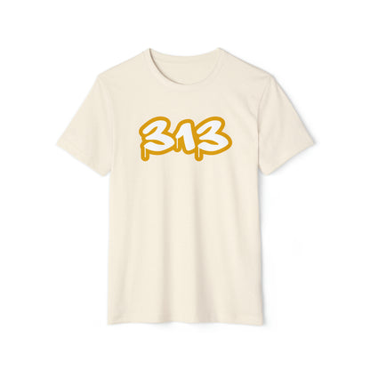 Detroit '313' T-Shirt (Tag Font w/ Gold Stroke) | Unisex Recycled Organic