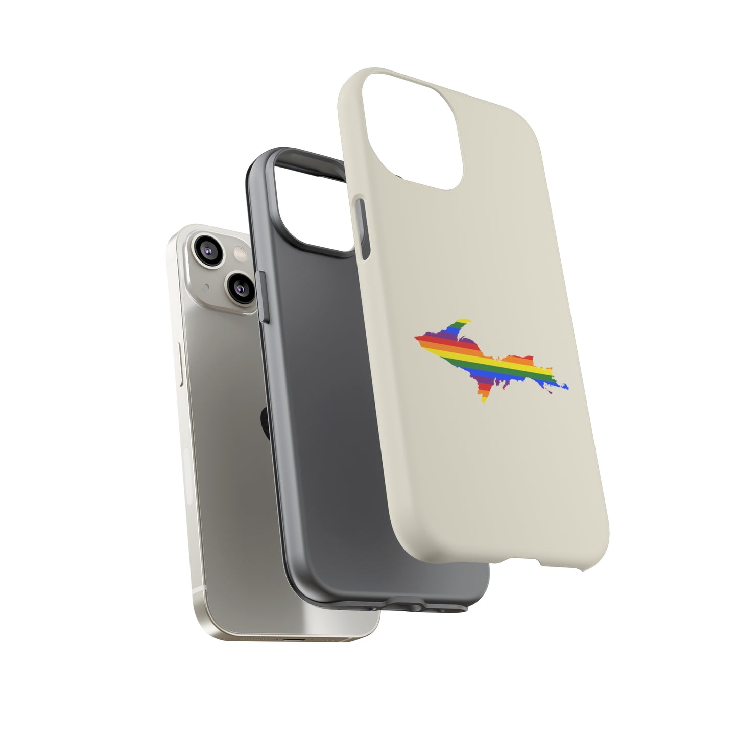 Michigan Upper Peninsula Tough Phone Case (Ivory Color w/ UP Pride Flag Outline) | Apple iPhone