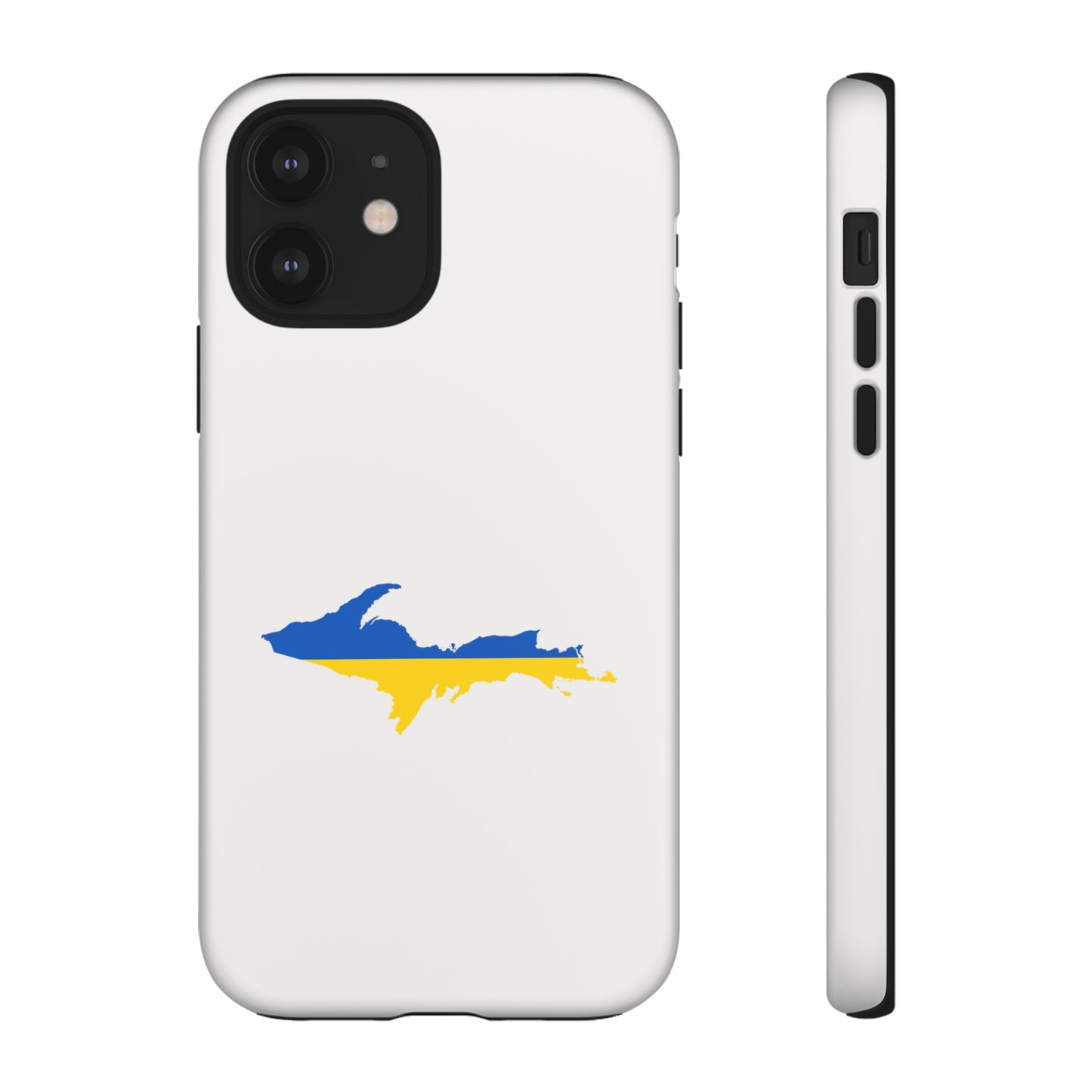 Michigan Upper Peninsula Tough Phone Case (Birch Bark White w/ UP Ukraine Flag Outline) | Apple iPhone