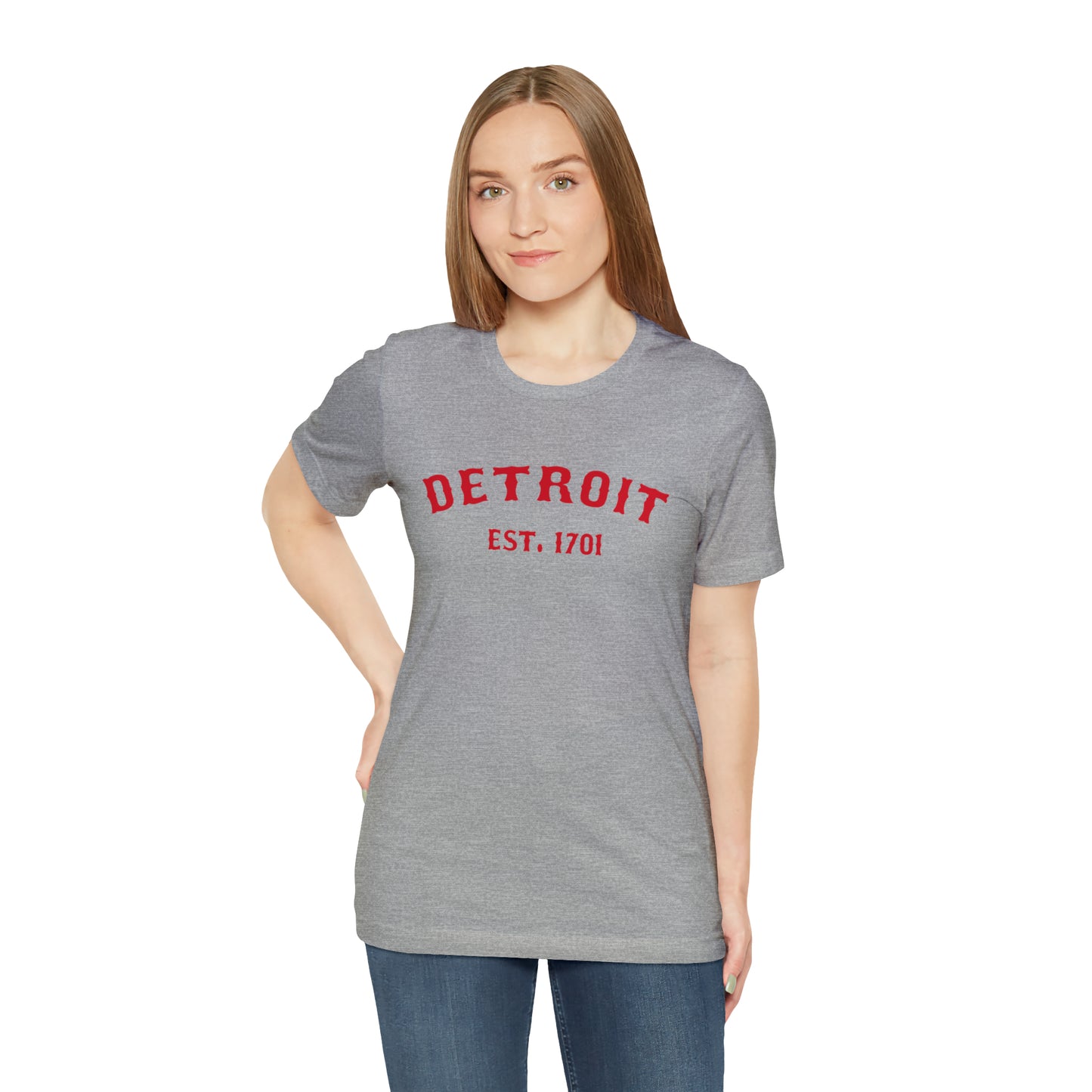 'Detroit EST. 1701' T-Shirt (Aliform Red Ballpark Font) | Unisex Standard