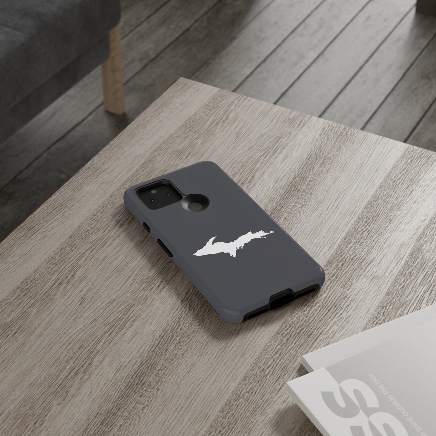 Michigan Upper Peninsula Tough Phone Case (Iron Ore Grey w/ UP Outline) | Samsung & Pixel Android