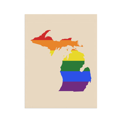 Michigan Rainbow Pride Home & Garden Flag (w/ MI Outline) | Champagne White