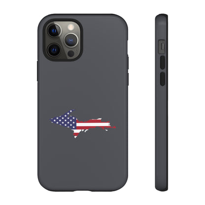 Michigan Upper Peninsula Tough Phone Case (Iron Ore Grey w/ UP USA Flag Outline) | Apple iPhone