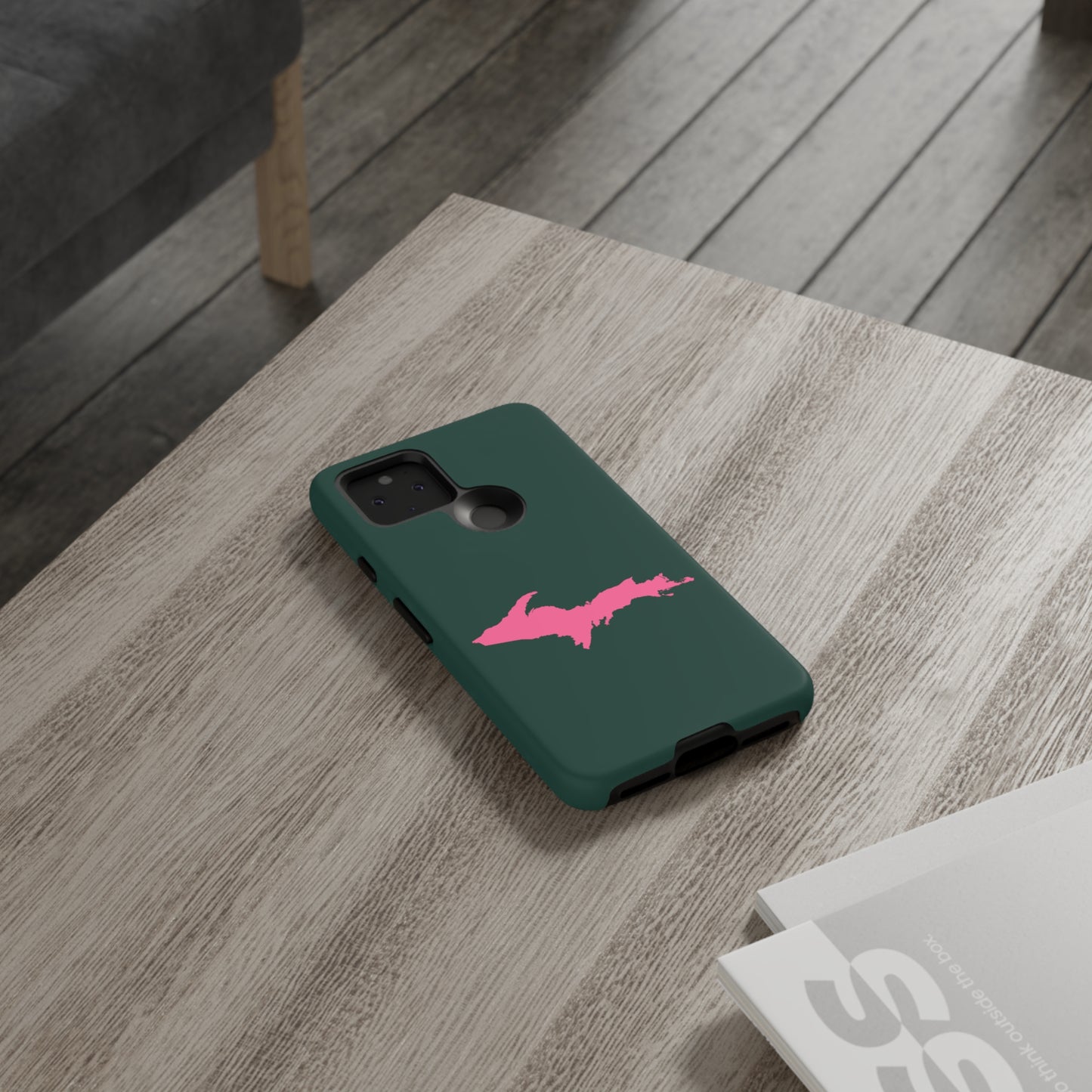 Michigan Upper Peninsula Tough Phone Case (Green w/ Pink UP Outline) | Samsung & Pixel Android