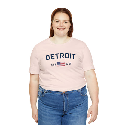 'Detroit EST 1701' T-Shirt (w/ USA Flag Outline) | Unisex Standard Fit