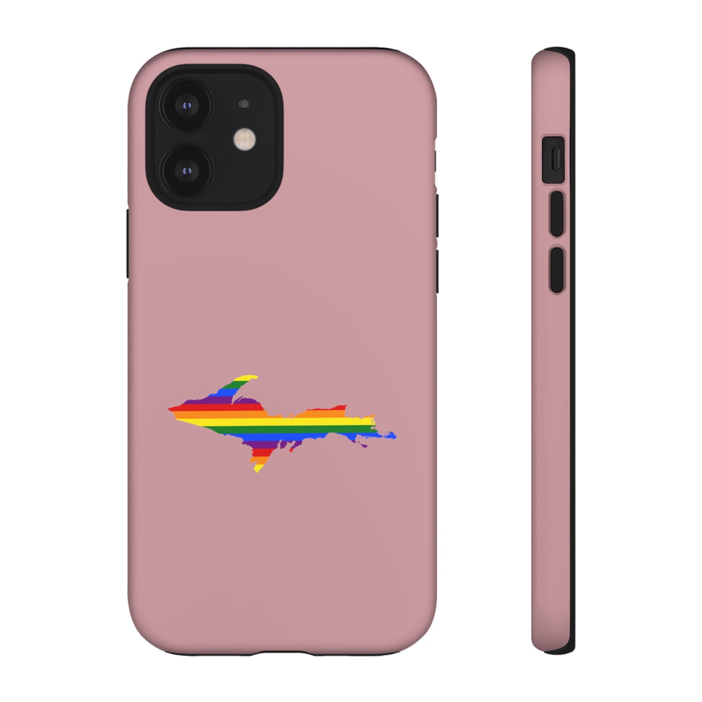 Michigan Upper Peninsula Tough Phone Case (Cherry Blossom Pink w/ UP Pride Flag Outline) | Apple iPhone