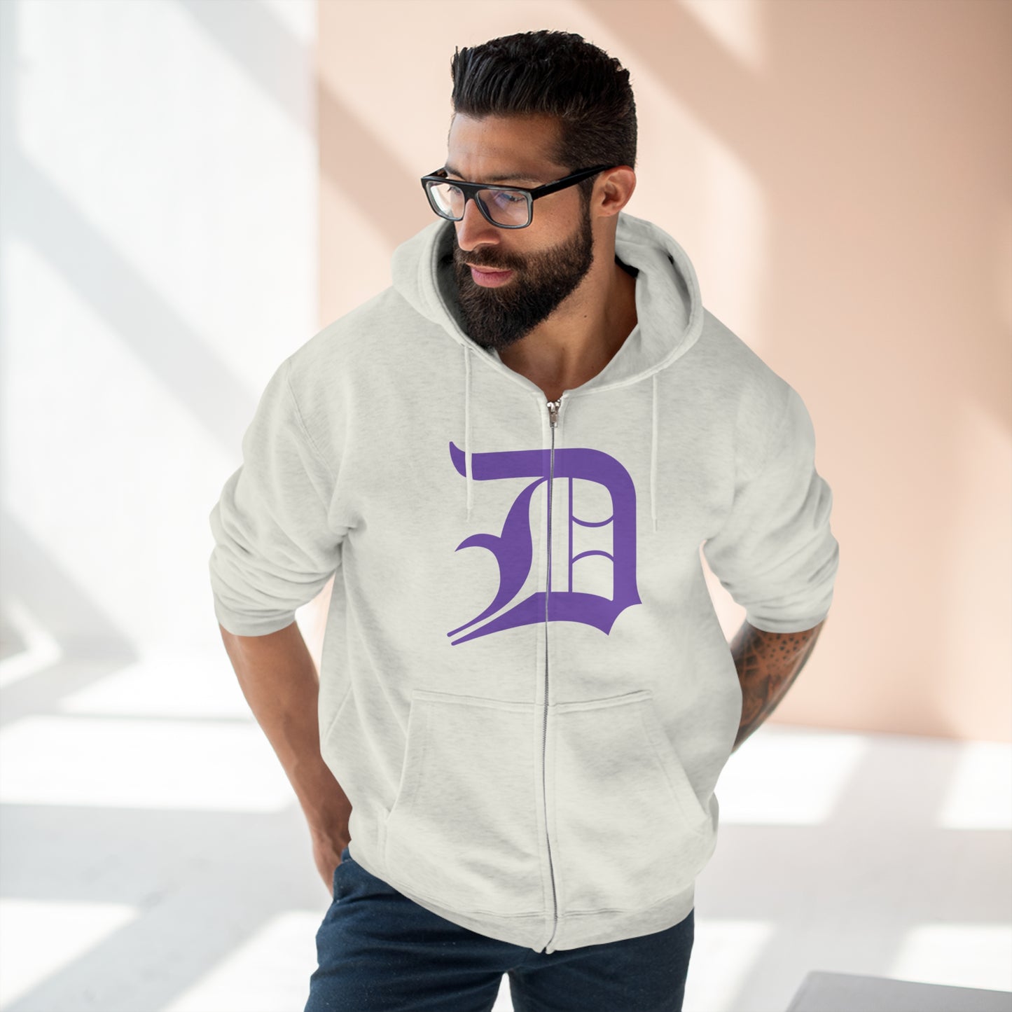 Detroit 'Old English D' Hoodie (Full-Body Lake Iris) | Unisex Full Zip