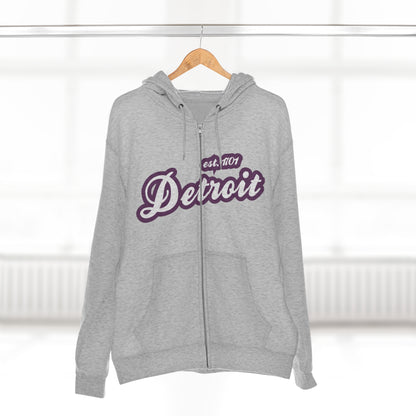 'Detroit EST 1701' Hoodie (Plum Script Font) | Unisex Full Zip