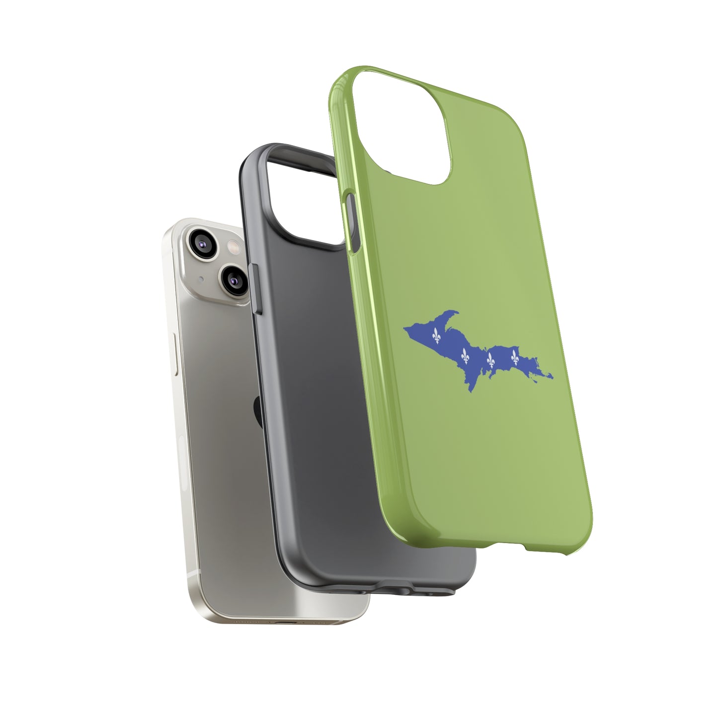 Michigan Upper Peninsula Tough Phone Case (Gooseberry Green w/ UP Quebec Flag Outline) | Apple iPhone