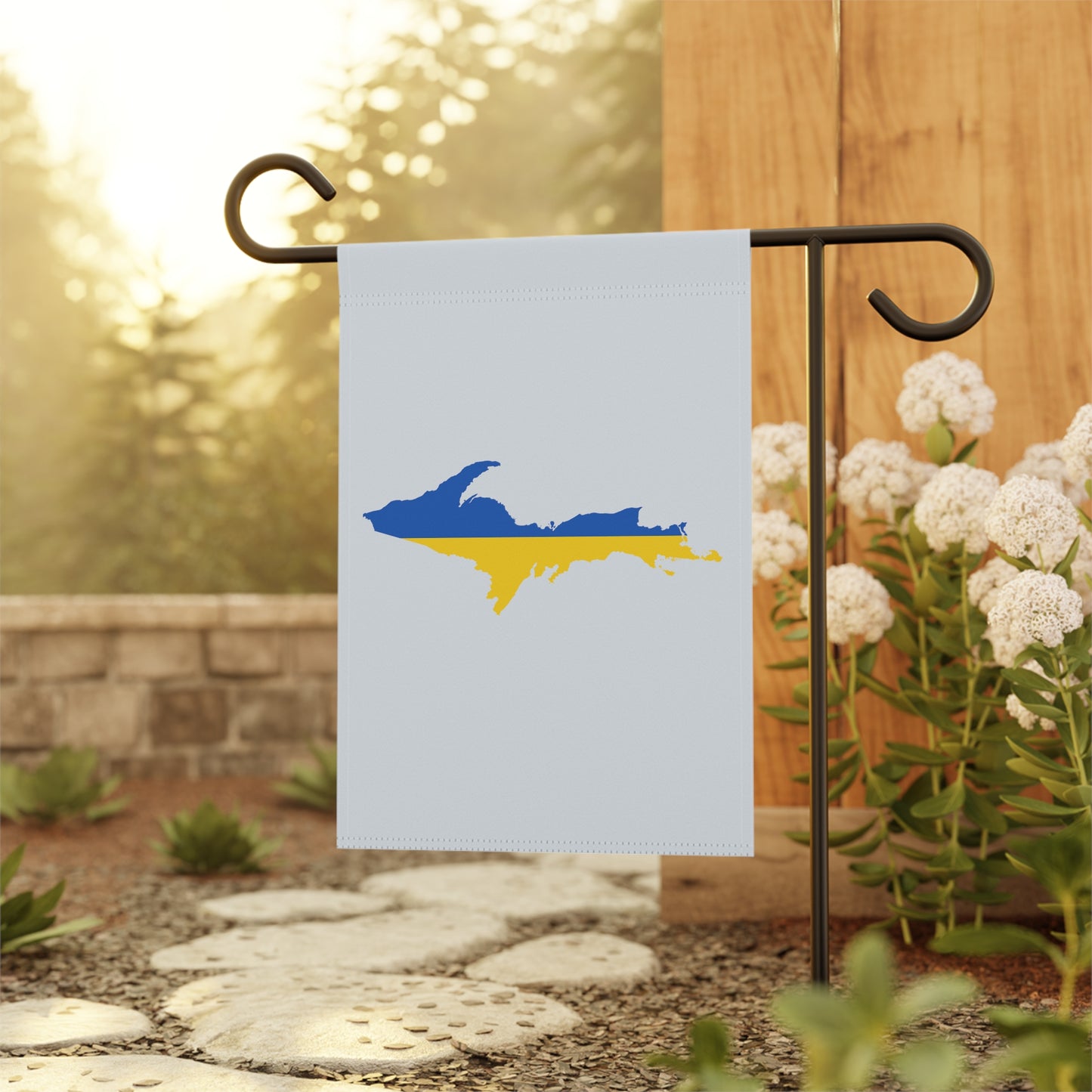 Michigan Upper Peninsula Home & Garden Flag (w/ UP Ukraine Flag) | Gossy White