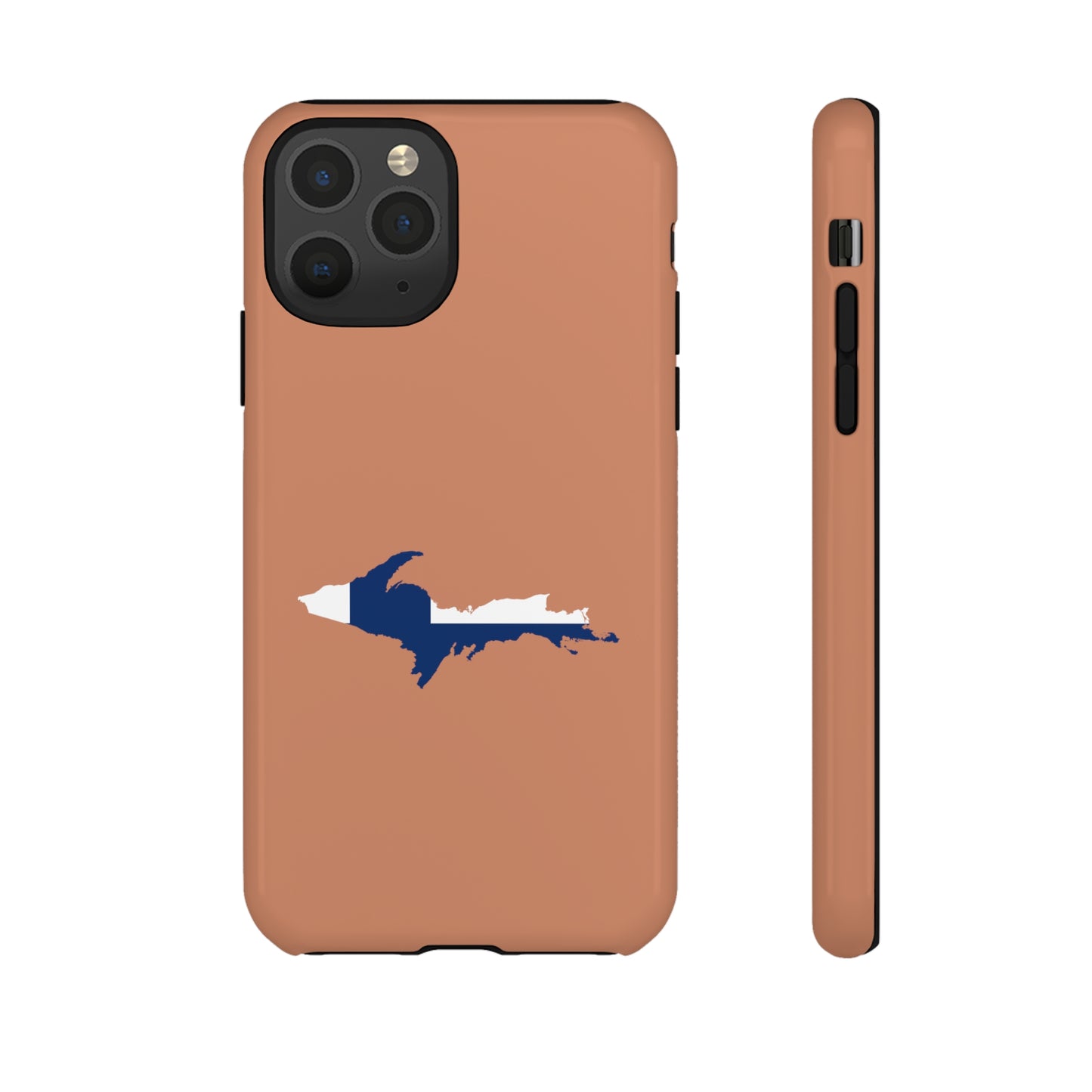 Michigan Upper Peninsula Tough Phone Case (Copper Color w/ UP Finland Flag Outline) | Apple iPhone