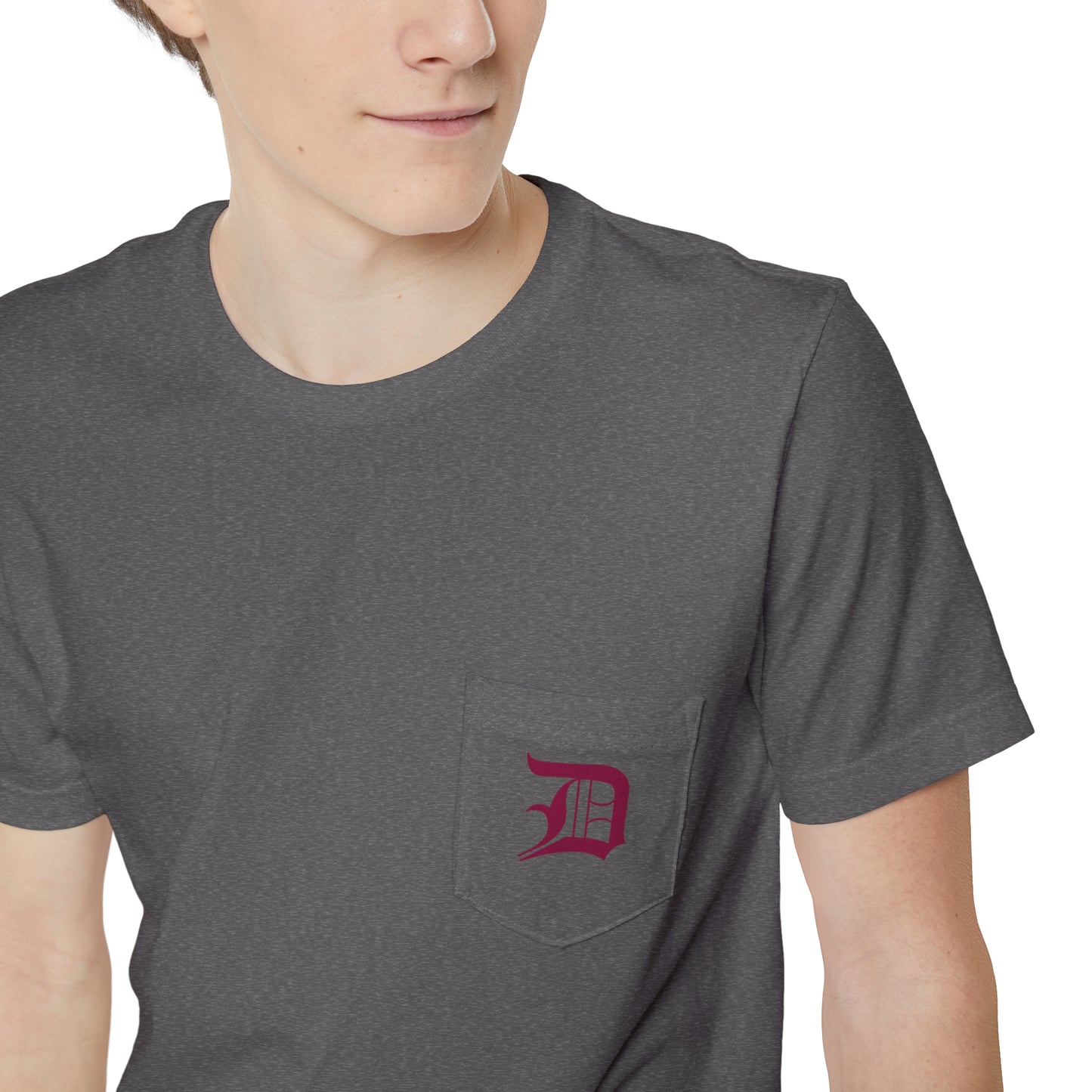 Detroit 'Old English D' Pocket T-Shirt (Ruby Red) | Unisex Standard