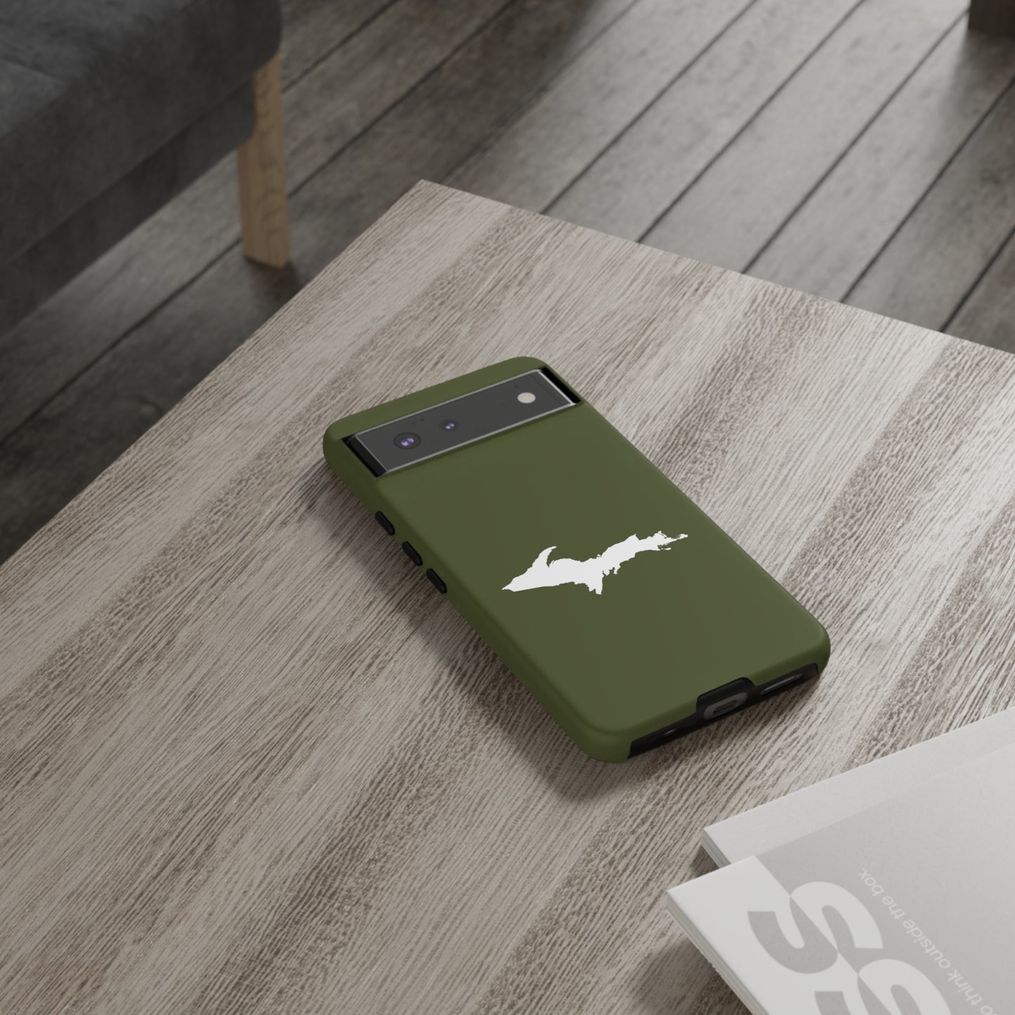 Michigan Upper Peninsula Tough Phone Case (Army Green w/ UP Outline) | Samsung & Pixel Android