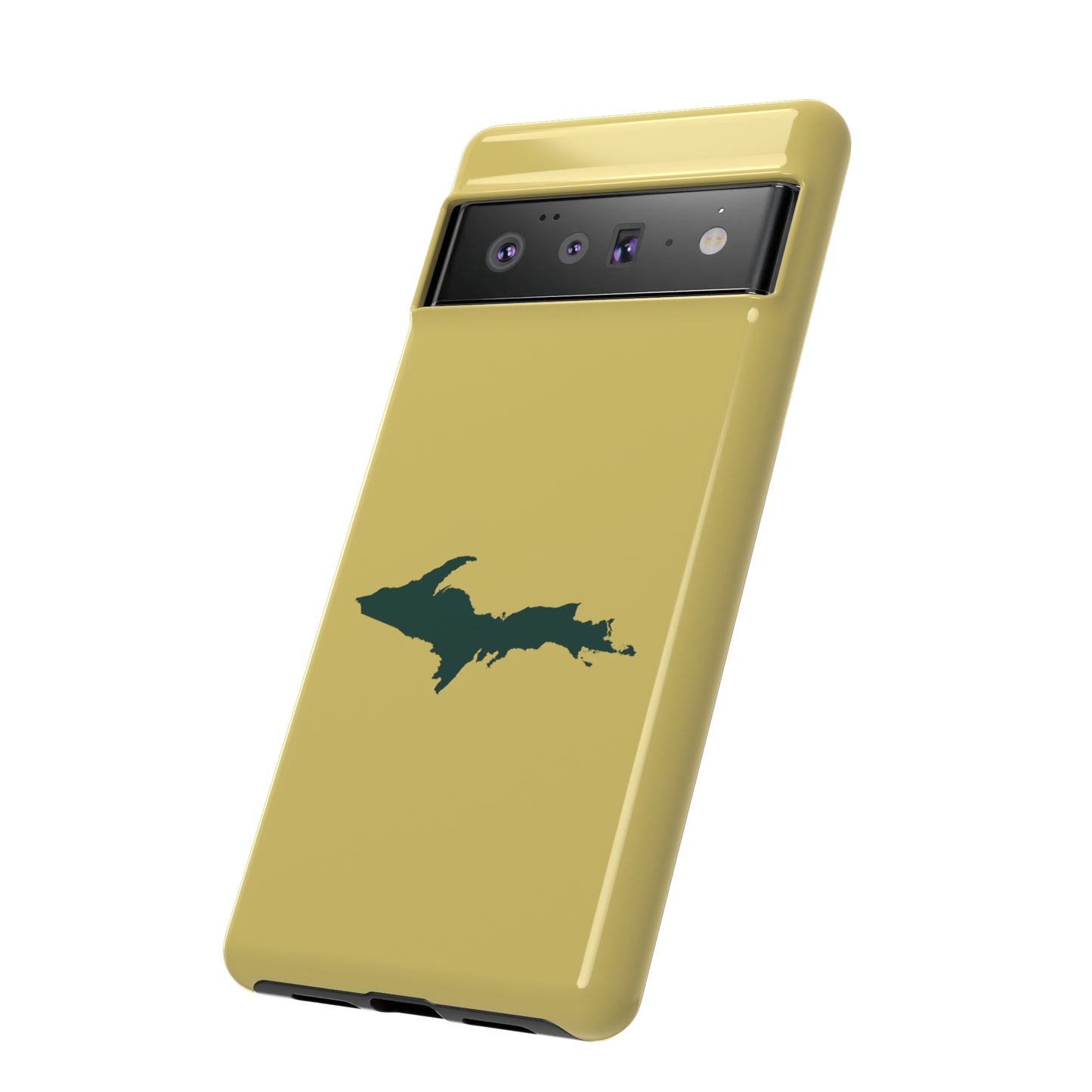 Michigan Upper Peninsula Tough Phone Case (Plum Yellow w/ Green UP Outline) | Samsung & Pixel Android