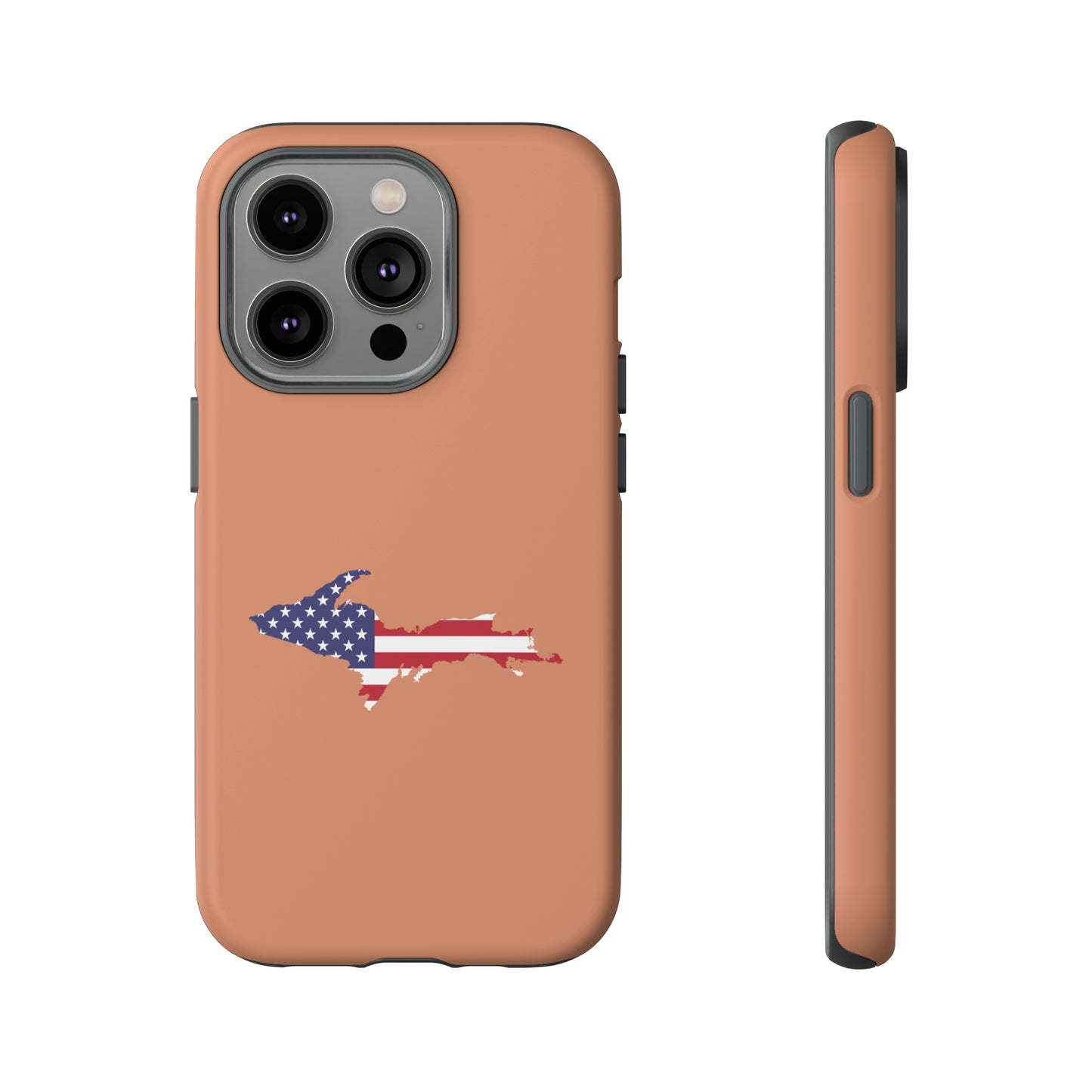 Michigan Upper Peninsula Tough Phone Case (Copper Color w/ UP USA Flag Outline) | Apple iPhone