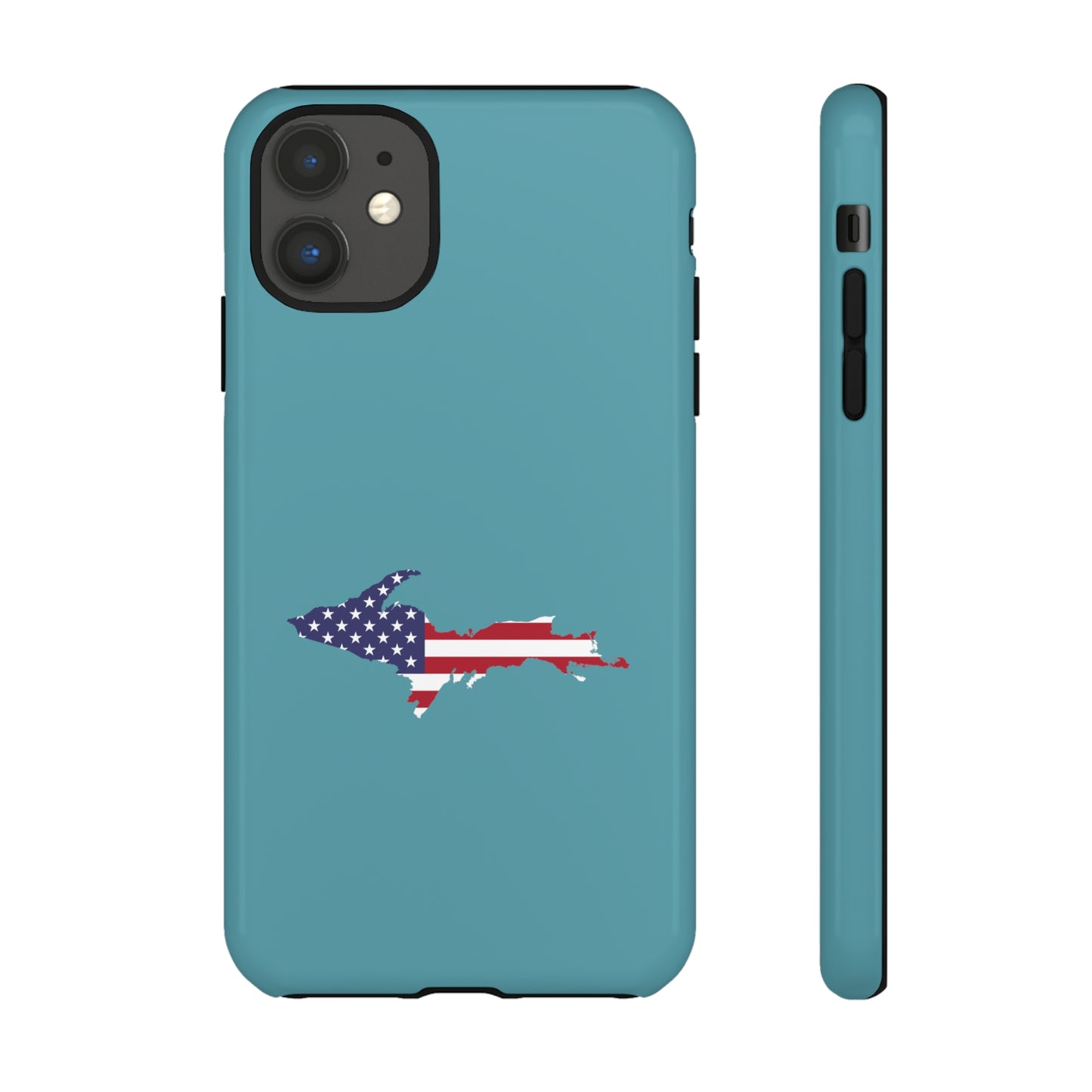 Michigan Upper Peninsula Tough Phone Case (Lake Huron Blue w/ UP USA Flag Outline) | Apple iPhone