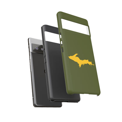 Michigan Upper Peninsula Tough Phone Case (Army Green w/ Gold UP Outline) | Samsung & Pixel Android