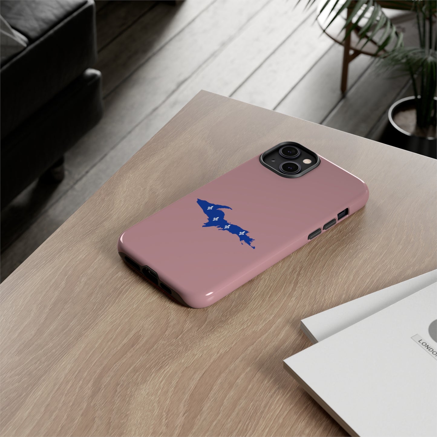 Michigan Upper Peninsula Tough Phone Case (Cherry Blossom Pink w/ UP Quebec Flag Outline) | Apple iPhone