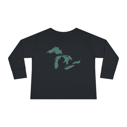 Great Lakes T-Shirt (Copper Green Outline) | Toddler Long Sleeve