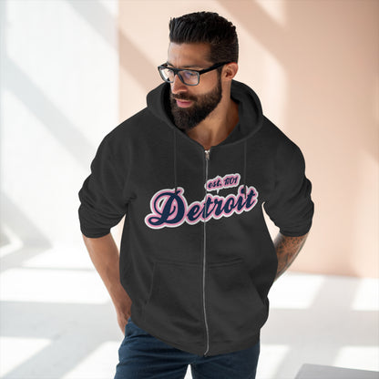 'Detroit EST 1701' Hoodie (Navy/Pink Script Font) | Unisex Full Zip