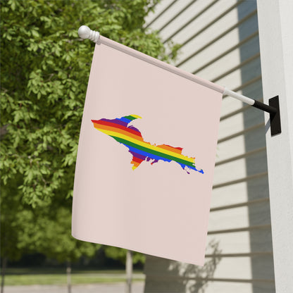 Michigan Upper Peninsula Home & Garden Flag (w/ UP Rainbow Pride Flag) | Champagne Pink