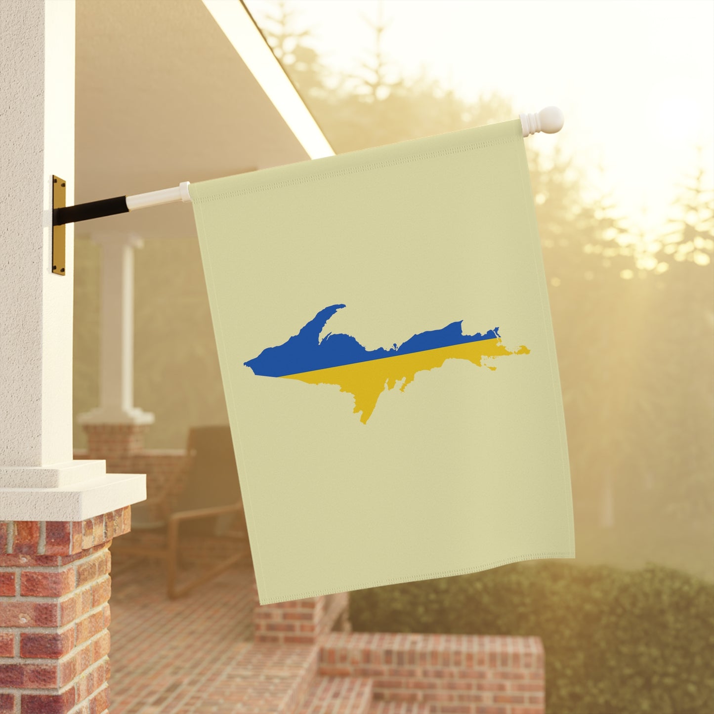 Michigan Upper Peninsula Home & Garden Flag (w/ UP Ukraine Flag) | Canary Yellow