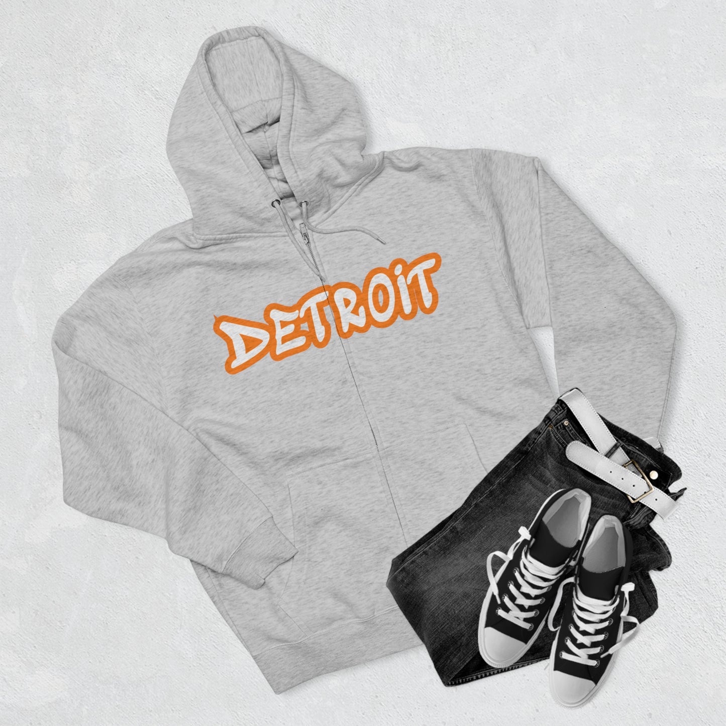 'Detroit' Hoodie (Orange Tag Font) | Unisex Full Zip