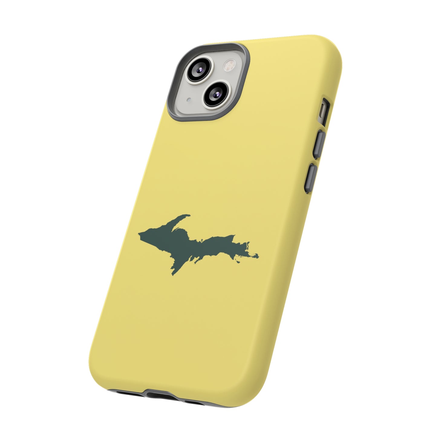 Michigan Upper Peninsula Tough Phone Case (Yellow Cherry Color w/ Green UP Outline) | Apple iPhone