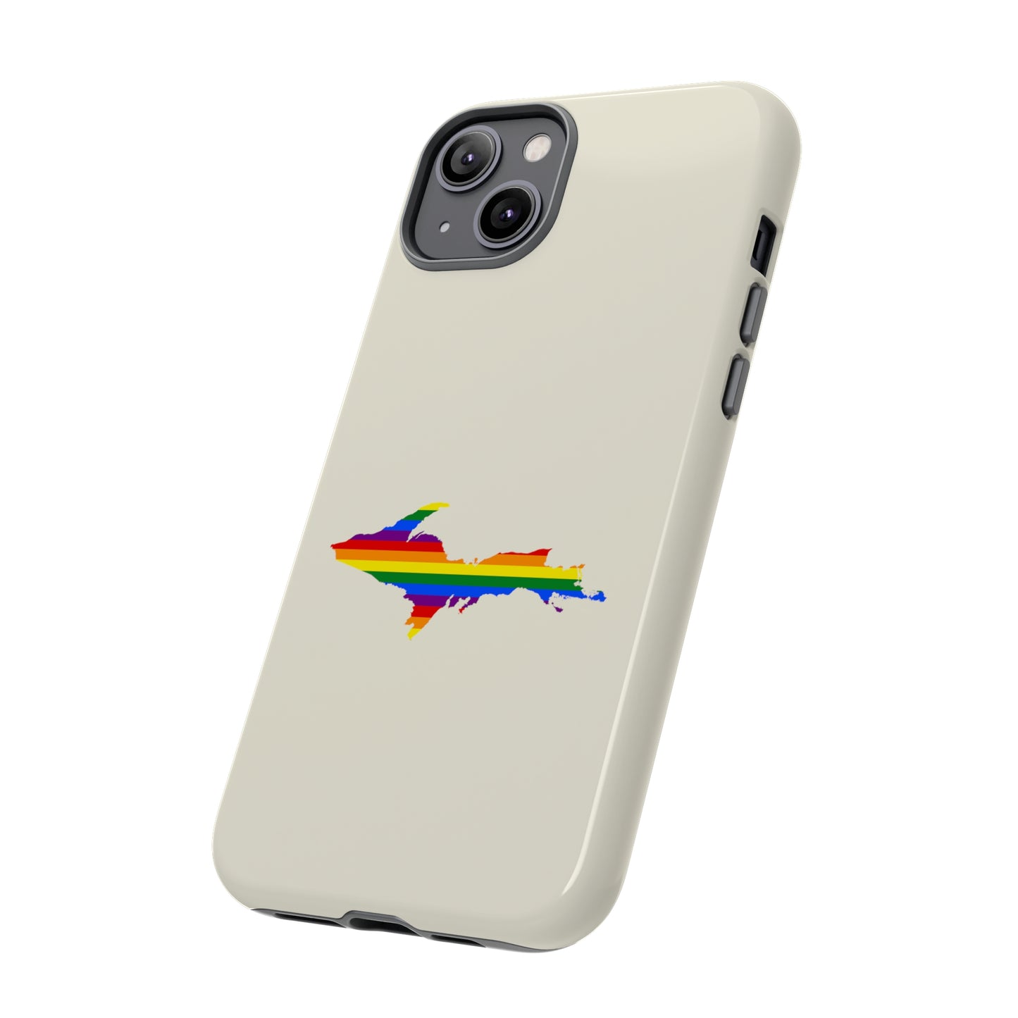 Michigan Upper Peninsula Tough Phone Case (Ivory Color w/ UP Pride Flag Outline) | Apple iPhone