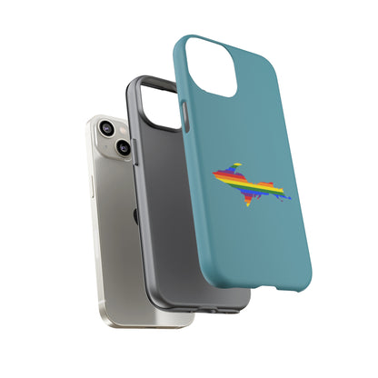 Michigan Upper Peninsula Tough Phone Case (Lake Huron Blue w/ UP Pride Flag Outline) | Apple iPhone