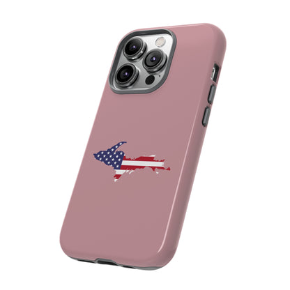 Michigan Upper Peninsula Tough Phone Case (Cherry Blossom Pink w/ UP USA Flag Outline) | Apple iPhone