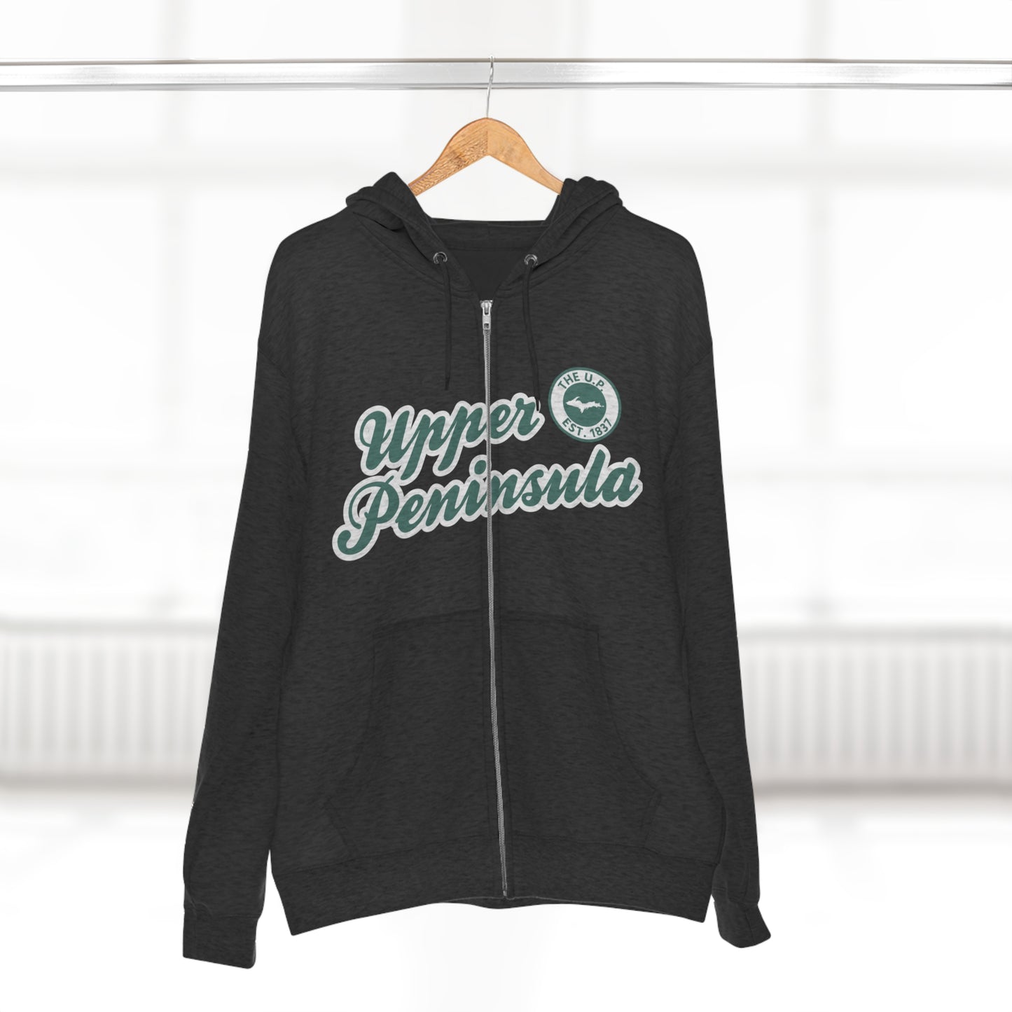 Upper Peninsula EST 1837' Hoodie (Copper Green Script Font) | Unisex Full Zip