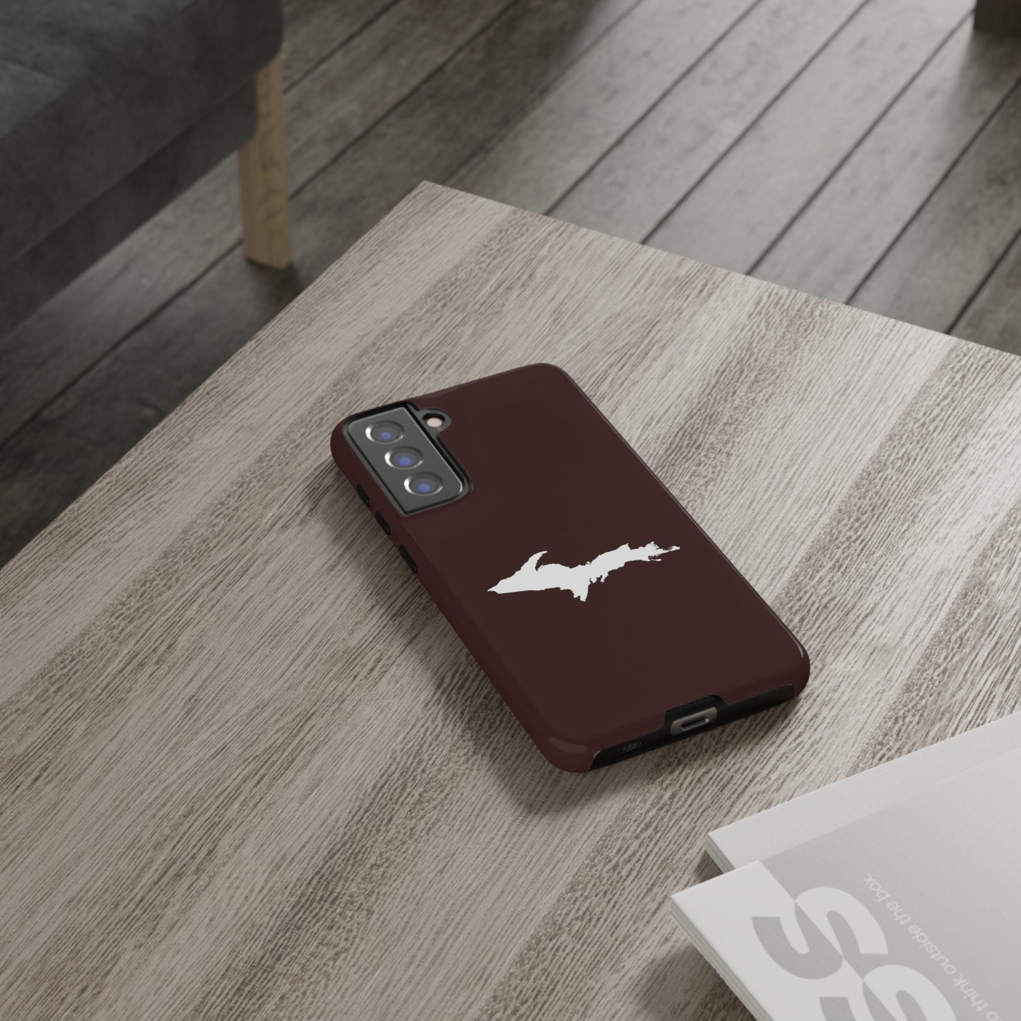 Michigan Upper Peninsula Tough Phone Case (Cherrywood Color w/ UP Outline) | Samsung & Pixel Android