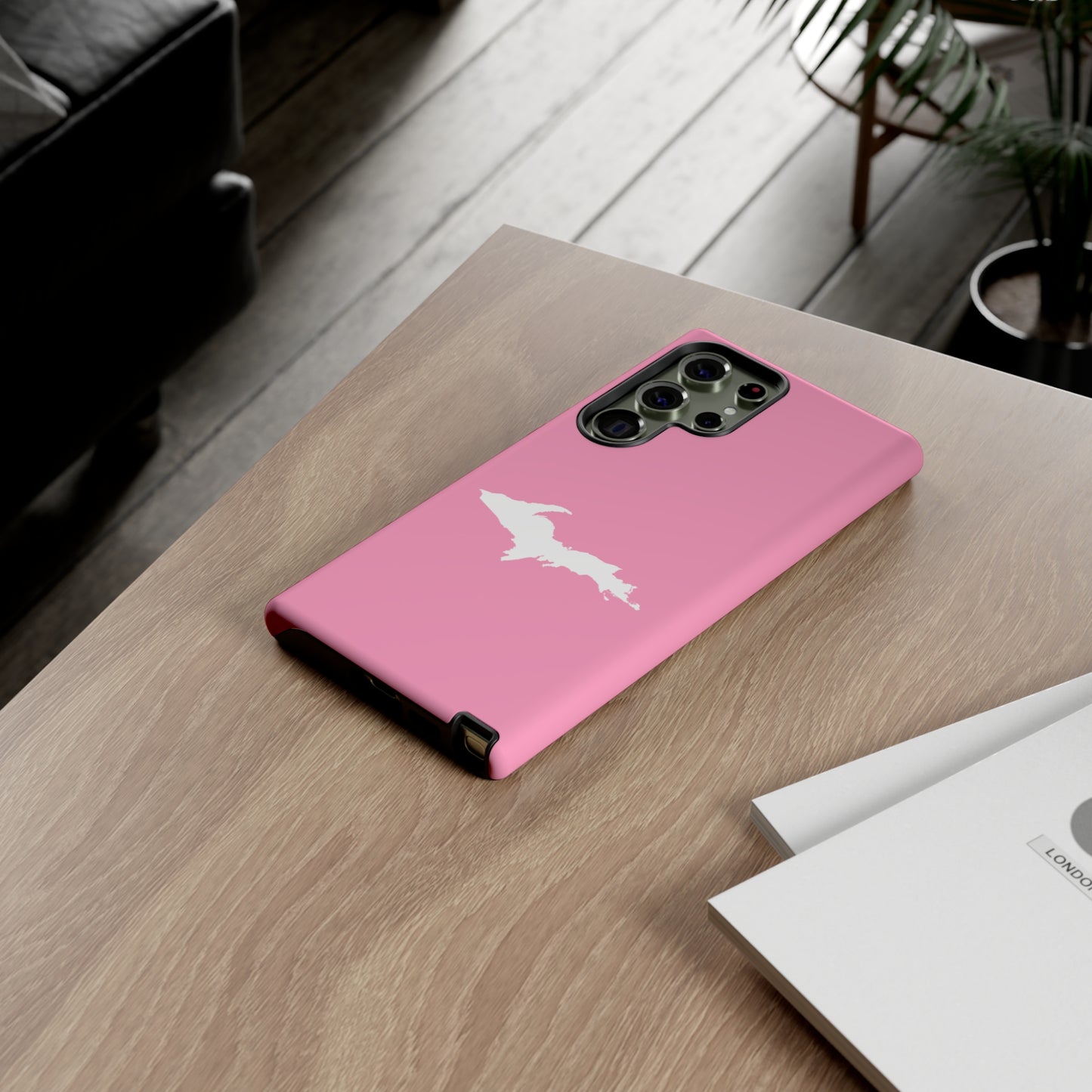 Michigan Upper Peninsula Tough Phone Case ('67 Caddie Pink w/ UP Outline) | Samsung & Pixel Android