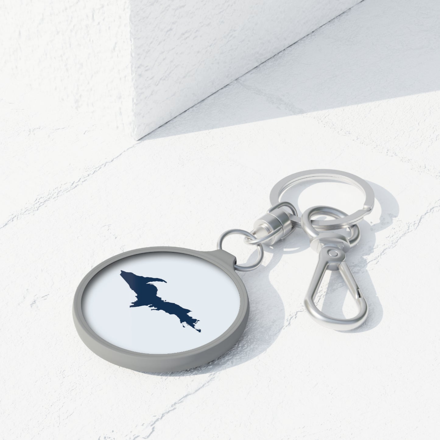 Michigan Upper Peninsula Keyring (w/ Navy UP Outline) | Gossy White