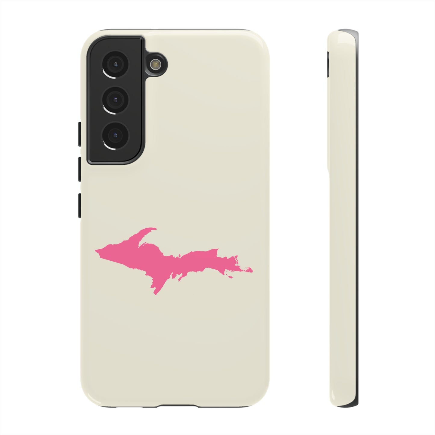 Michigan Upper Peninsula Tough Phone Case (Ivory Color w/ Pink UP Outline) | Samsung & Pixel Android