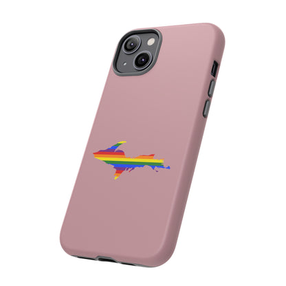 Michigan Upper Peninsula Tough Phone Case (Cherry Blossom Pink w/ UP Pride Flag Outline) | Apple iPhone